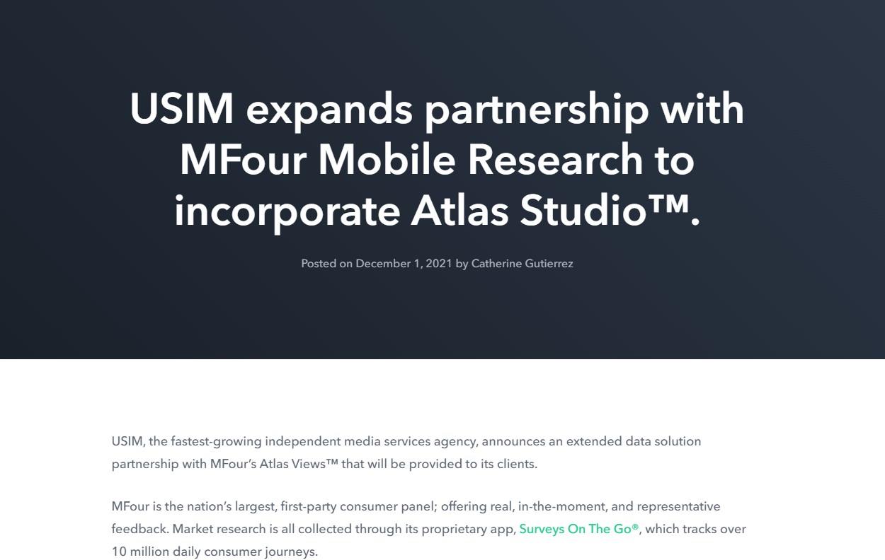 USIM expands partnership with MFour Mobile Research to incorporate Atlas Studio™. | MFour Mobile Research